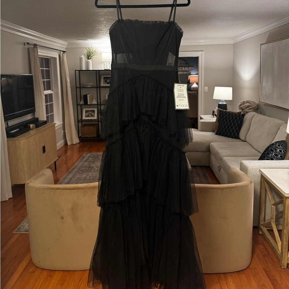Betsy and Adam corset ruffle prom dress